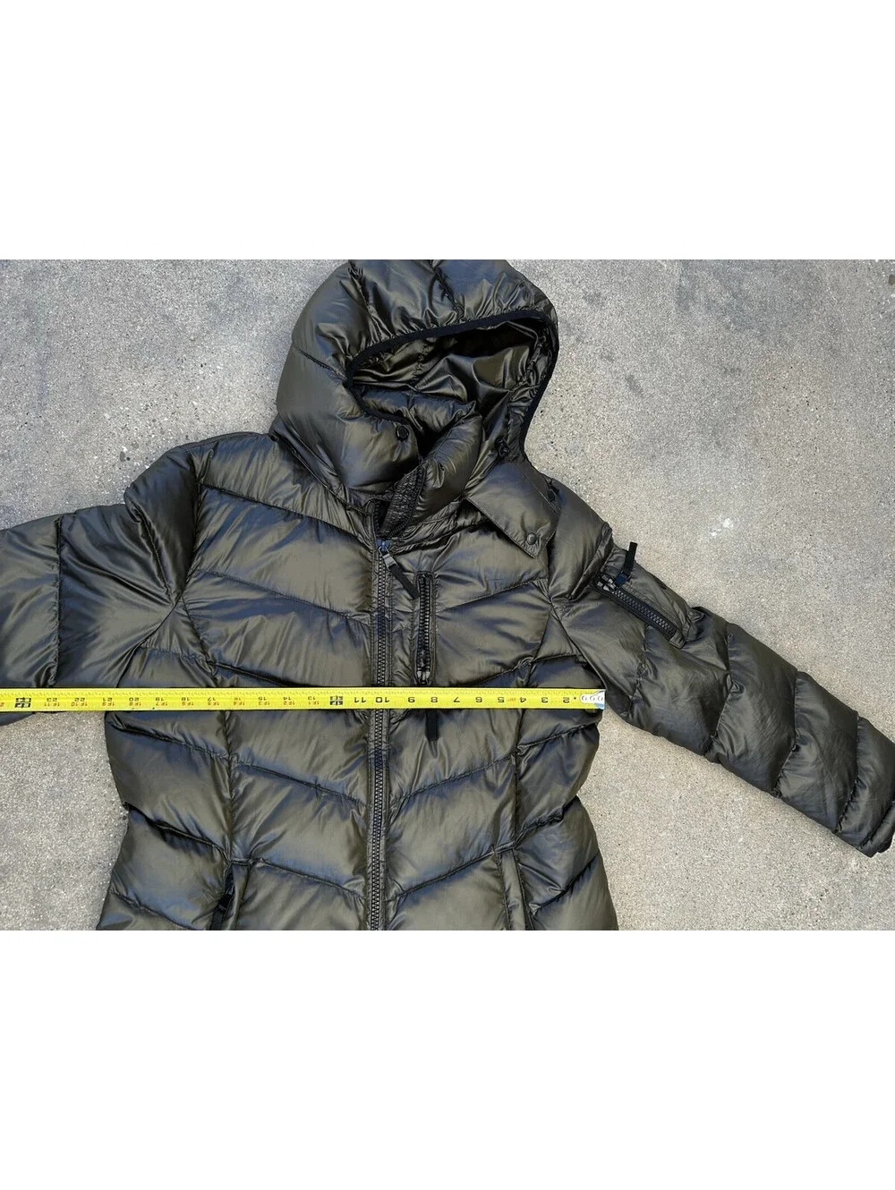 Andrew Marc XL Packable Lightweight Premium 650 Down Hooded Long Coat Metallic